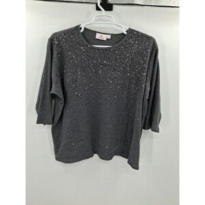 Quacker‎ Factory Grey Ribbed Sequin Sweater 2X